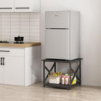 2 Tier Large Printer Stand, 23.6 x 23.6 x 22.6 Inches Square Printer Table with Storage Shelf, Rolling Printer Cart with Industrial Wheels for Home Office, Mini Fridge Stand Table - Black