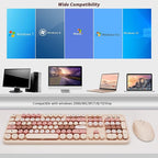 Wireless Keyboard and Mouse, KOOTOP Cute Keyboard and Mouse, 2.4G Wireless Keyboard with Retro Round Keycap for PC, Mac, Laptop,Computer Windows (Milk Tea)