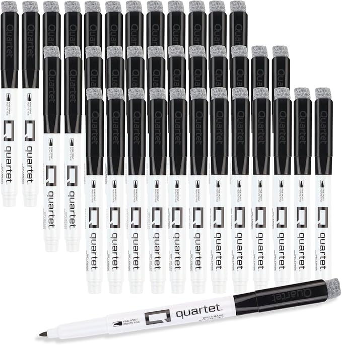 Quartet Dry Erase Markers, Fine Tip White Board Dry Erase Markers with DryGuard Ink Protection, Office Essentials, Black, 36 Pack (Q120Z01-R)