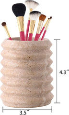 WORHE Pen Holder Stand for Desk, Natural Travertine Stone Makeup Brush Holders, Modern and Functional Pencil Cup for Office Supplies Tableware Organizer for Home Decor School Beige (PH90110)