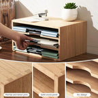 KIRIGEN Wooden Desktop Organizer Paper Storage Letter Tray File Sorter - Desk Rack Magazine File Dividers Holders for Home Office Accessories Wood Desk Cabinet with 3 Layer Trays Natural(3KWJG-NA)