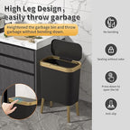 Procade 2Pack Office Trash Can with Lid, 4 Gallon Gold Trash Can Bathroom, Black Garbage Can with Push Button, Narrow Garbage Bin Waste Basket for Bedroom, Kitchen, Toilet