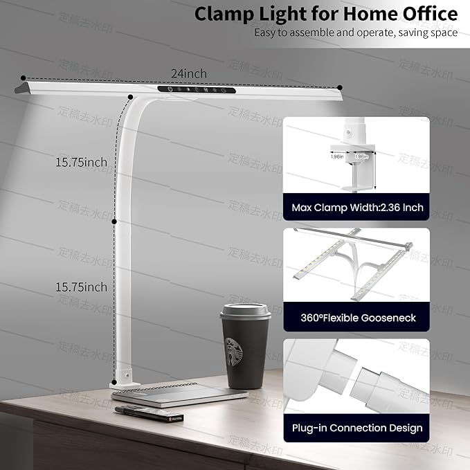 2-in-1 Desk Lamp with RGB Backlight,Architect Desk Lamps for Home Office,24W Tall Desk Lamp with Clamp,60"Timer,25 Lighting Modes,Eye Protection Swing Arm Lamp for Home/Office/Gaming/Study