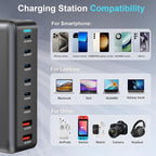 500W USB C Fast Charger Block, 8 Port USB Charging Station, GaN Ⅲ Pro Double 100W PD PPS Port Fast Charging Station for Multiple Devices,Laptop Wall Charger Compatible with MacBook/iPhone 16/iPad etc