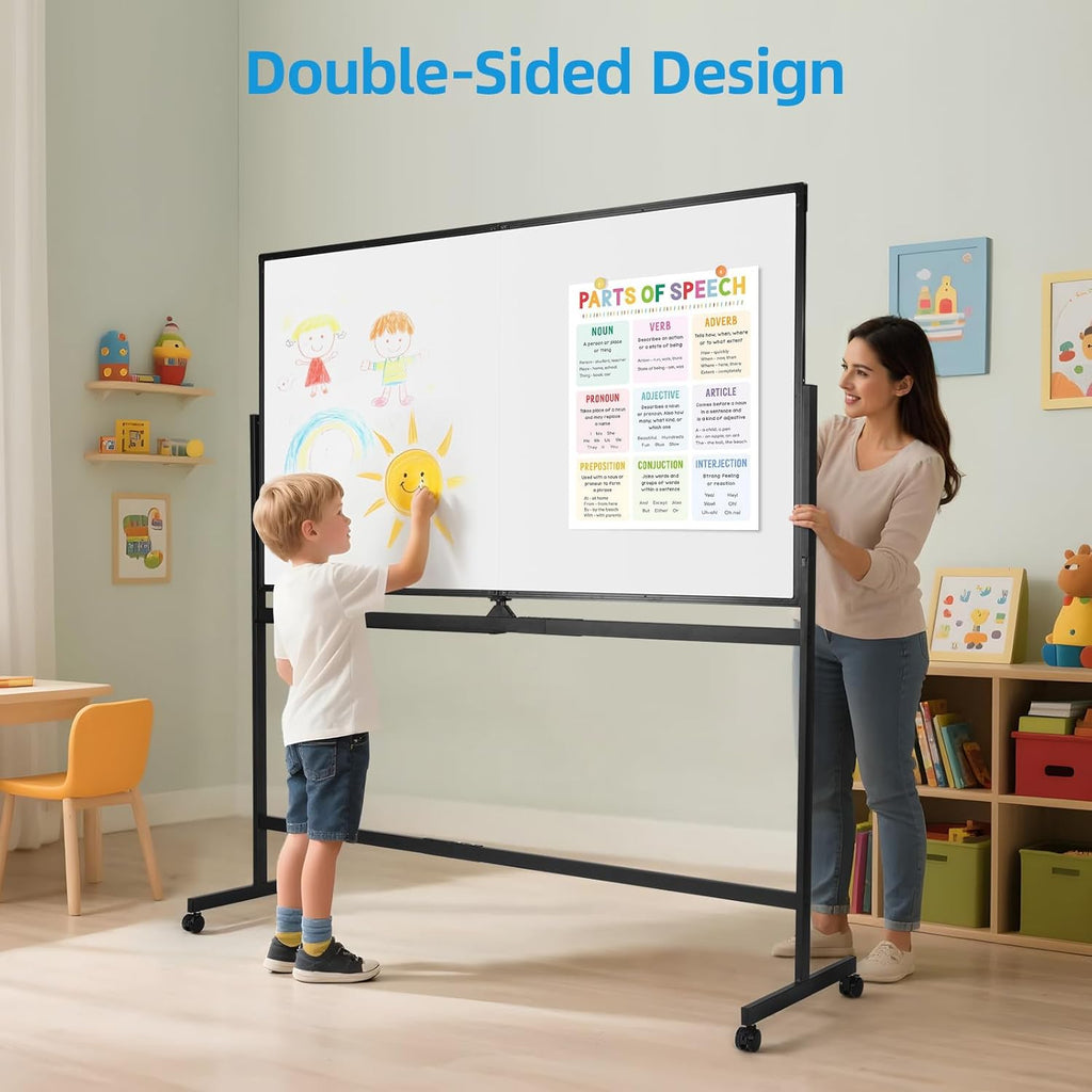 VOWNER Double-Sided Magnetic Whiteboard, 72" x 40" Large Mobile Dry Erase Board, Reversible Rolling White Board with Aluminum Frame & Stand, for Home Office, Classroom, School, Black