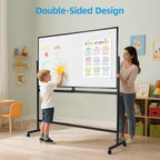 VOWNER Double-Sided Magnetic Whiteboard, 72" x 40" Large Mobile Dry Erase Board, Reversible Rolling White Board with Aluminum Frame & Stand, for Home Office, Classroom, School, Black