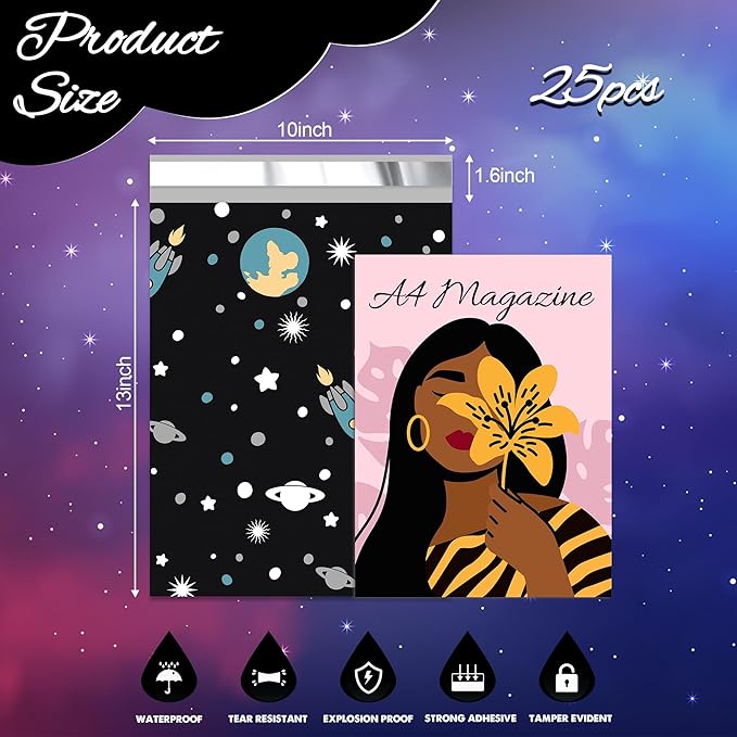 Planets Poly Mailer 10x13 Inch 25 Pcs, Waterproof Shipping Bags for Clothing, Tear-Resistant Mailier Bags, Strong Mailing Bags with Self-Seal