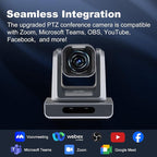 4K USB/HDMI/LAN PTZ Camera, Ergo-Ease Remote Control, Auto Focus, 18X Optical Zoom, Live Streaming for Video Conference, Meeting, Church, Event, Teaching