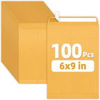 SUNEE 6x9 Envelopes Self-Seal Catalog Mailing Envelopes -100 Count, Ultra Strong Quick-Seal, 6x9 inch Brown Kraft Manila Envelopes Security Envelopes