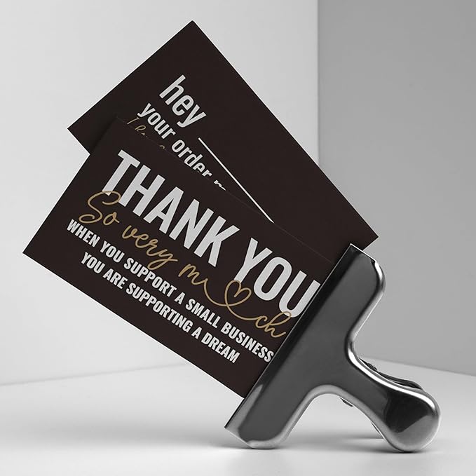 ITZAMNA Thank you for supporting small business cards Customer appreciation note cards Pink Script with Heart Pack of 100 black