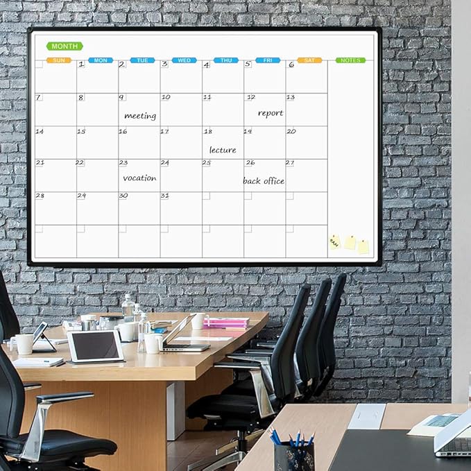 JILoffice Large Dry Erase Calendar Whiteboard - Magnetic White Board Calendar Monthly 60 X 40 Inch, Black Aluminum Frame Wall Mounted Board for Office Home and School