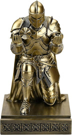 Medieval Armored Warrior Wearing Outerwear, Mobile Phone Stand Knight Pen Holder Desk Organizers, Resin Bookends Paperweight with a Letter Opener for Desk (Bronze)