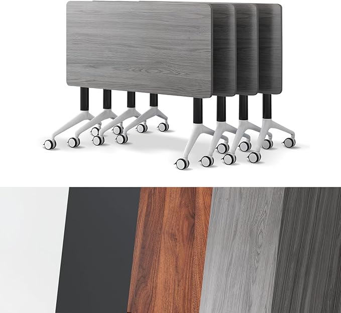 Conference Room Table, Folding Conference Tables,Thicken Grey Tabletop,Flip Top Wooden Seminar Meeting Room Table for Conference Room Offices (4, Grey, 70.8”)