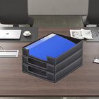 Leather 1-Layer Letter Tray Stackable File Document Tray,A4 Paper Case Rack Desk Office Supplies Organizer Holders,Desktop Organization, Pen Mail Magazine Storage Box(Black)