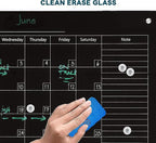 J&J worldwide Magnetic Whiteboard Calendar, 47 x 35 Black Glass Wall Calendar Dry Erase Board Monthly Planner for Home, School, Office, Frameless, with Markers, Marker Tray, Eraser, Magnets