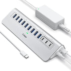 Powered USB Hub 10Gbps, intpw 12 Port USB C Hub with 10Gbps USB C 3.2, 2 USB A 3.2, 7 USB 3.0, 2 PD 45W Charging Ports, 65W Power Adapter and 3.3FT Cable, Aluminum USB Hub for Laptop, iPhone16/15, PC