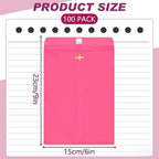 Geyee 100 Pcs Clasp Manilla Envelopes 6 x 9 Inch Gummed Colored Envelopes for Storing or Mailing for Home Office Business Supplies(Rose Pink)