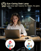 One Beat Desk Lamp with 6 Outlets 4 USB Ports(2×USB-C),Eye Protection Table Lamp Power Strip with 4 Color Modes 5 Brightness Touch LED Desk Lamps for Home Office College Dorm Room Essentials(Black)