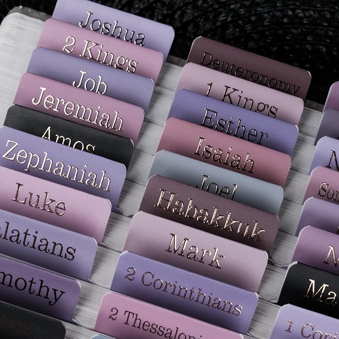 UPAFEXXI-Laminated Bible Tabs (Gold Foil Embossed Lettering), Bible Tabs for Women and Men, Reposition Large Print Stickers, Easy to Read and Apply, 80 Chapters Labels for Easy Navigation(Purple)
