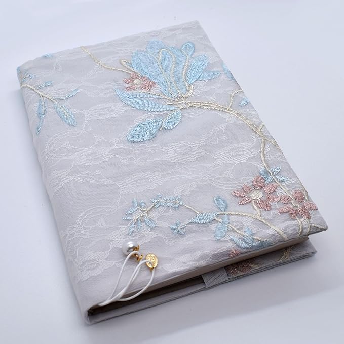 BLBMH Book Covers for Paperbacks Book Cover for Privacy Fit for 5.5x8.5 inch Embroidered Book Jacket Adjustable Book Sleeve Cover Fabric Softcover Protector for Notebook - Magnolia 8.5in