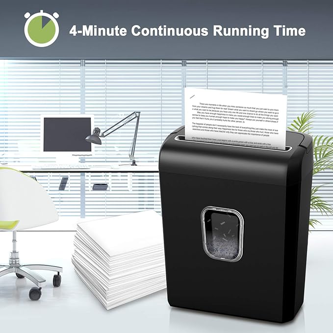 Bonsaii 6-Sheet Micro-Cut Paper Shredder, P-4 High-Security for Home & Small Office Use, Shreds Credit Cards/Staples/Clips, 3.4 Gallons Transparent Window Wastebasket, Black (C234-A)