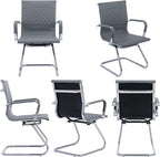 Office Guest Chairs - Set of 8 Mid Back, Modern PU Leather Desk Chairs for Reception & Conference Rooms, Grey