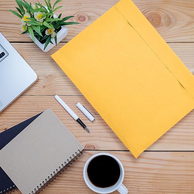 20 Pcs 12 x 16 x 1.6 Inch Large Expandable Catalog Envelopes Manilla Kraft Peel and Seal Envelopes Light Large Mailing for Office Home Documents Magazines Photos Storage Organizing (Yellow)