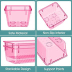 WOWBOX 25 PCS Plastic Drawer Organizer Set, 4 Sizes Desk Drawer Divider Organizers and Storage Bins for Makeup, Jewelry, Gadgets for Kitchen, Bedroom, Bathroom, Office, Clear Pink