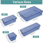 WOWBOX 25 PCS Plastic Drawer Organizer Set, 4 Sizes Desk Drawer Divider Organizers and Storage Bins for Makeup, Jewelry, Gadgets for Kitchen, Bedroom, Bathroom, Office, Clear Dark Blue