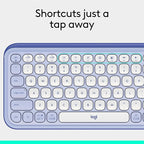 Logitech POP ICON Keys Wireless Bluetooth Keyboard, Comfortable Typing, Programmable Keys, Easy-Switch Between up to 3 Devices, for Laptop, Tablet, PC – Lilac and Off-White