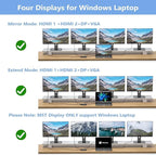 USB C Docking Station Dual Monitor Adapter for Dell HP, Laptop Docking Station 3 Monitors Quadruple Display USB C Hub Dongle to 4K HDMI+DisplayPort+VGA,3 USB2.0,100W PD, 8 in 1 Thunderbolt Dock