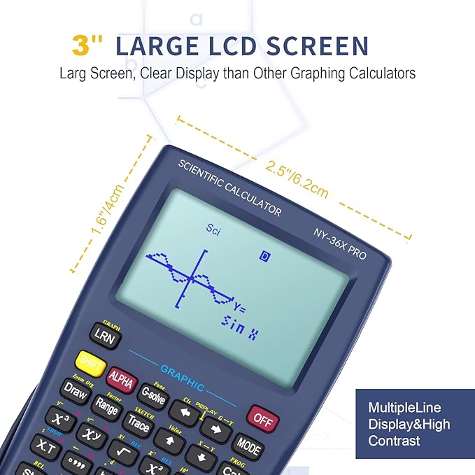 Scientific Calculator with Graphing Function, NEWYES 36X Pro Graphic Science Calculator for Middle and High School Supplies (Blue)