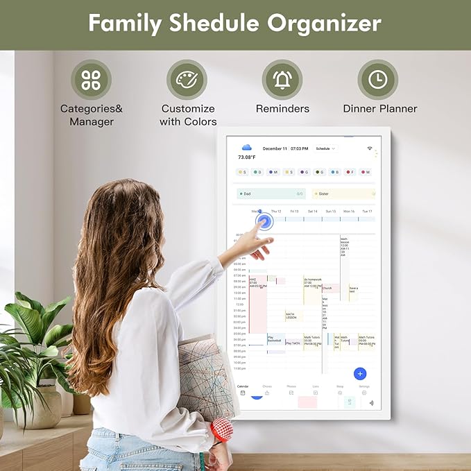 24" Digital Wall Calendar Chore-Chart-for-Planner - Touchscreen Display Smart Calendar for Family Monthly/Weekly Planner, To Do List Notepad, Streamline Household Organization, Desk Mount Included