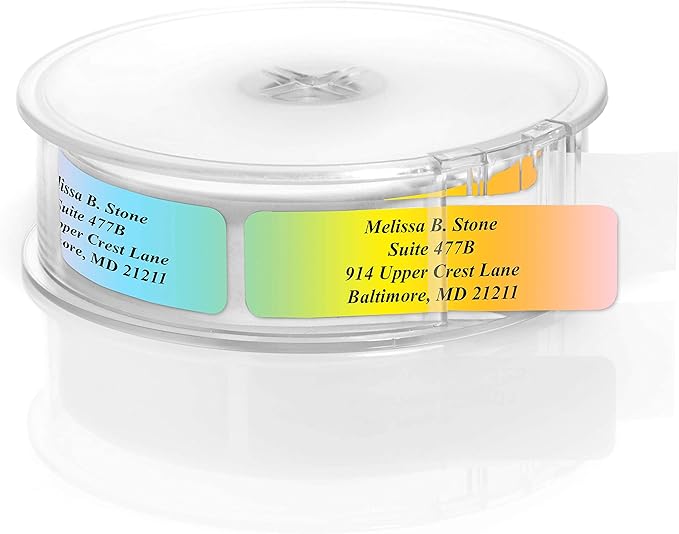 Cascading Rainbow Medley Personalized Return Address Labels with Elegant Plastic Dispenser - Roll of 250 Custom Stickers