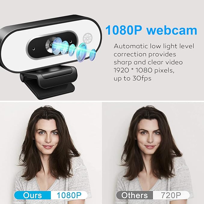 1080P USB Camera for Switch 2/ PC, Ring Light & 3-Level Brightness - Streaming Camera with Built-in Mic, Tripod & Plug&Play for Zoom/Skype/Facetime, PC/Mac/Laptop
