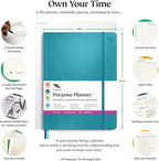 Purpose Planner Notebook B5 Hardcover 7.5”x9.8”- Teal Undated Daily, Weekly, and Monthly 2025 - Productivity & Goal Setting Tool for Work, Home, and Self-Care - ADHD & Journal for Adults