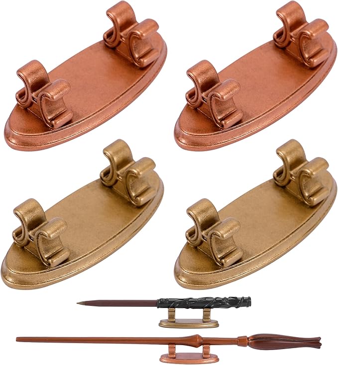 4PCS Resin Pen Holders Wizard Magic Wand Display Stands Mini Holders for Pencil Desk Decor Collection, 2.8'' L×1.1'' W× 0.9'' H, Gold & Rosegold