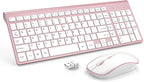 J JOYACCESS Wireless Keyboard Mouse Combo,Typewriter Keyboard Wireless, Portable Pink Wireless Keyboard for Computer/Laptop/Windows/Mac