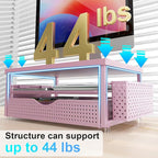 gianotter Wood Monitor Stand Riser, Desk Organizer with Drawer and 2 Pen Holders, 2-Tier Workspace Organizer for Office Supplies(Pink Wood)