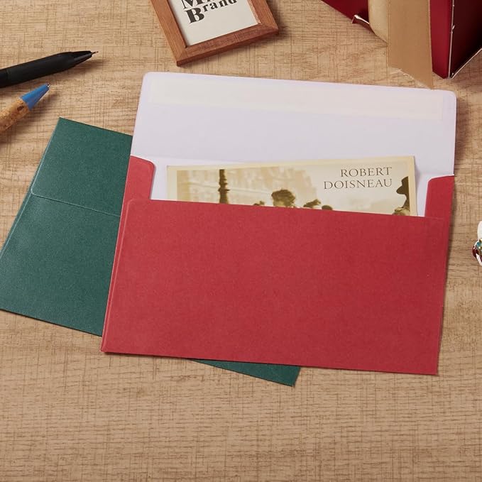 50 Pieces Christmas Envelopes Metallic Color Self Seal Envelopes for Greeting Cards, Invitations, Postcards (Christmas Green/Red, 5x7)