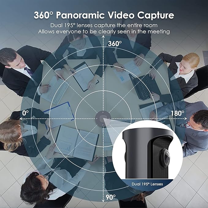 NexiGo Meeting 360 (Gen 2), 8K Captured AI-Powered Framing & Speaker Tracking, 1080p HD 360-Degree Smart AIO Video Conference Camera, 8 Noise-Cancelling Microphones, and Speaker (Renewed)