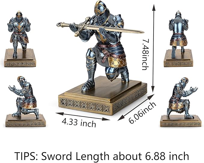 King's Guard Knight Pen Holder Pen Stand Desk Organizers and Accessories Resin Pencil Holder as Gift for Office and Home (Blue)