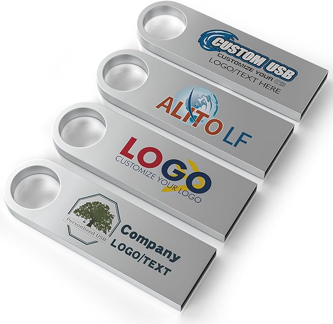 ABLAZE Custom Flash Drive 32GB 10 Pack, Personalized USB with Your Logo Metal Thumb Drives USB 2.0 Memory Stick Pendrive (Sliver)