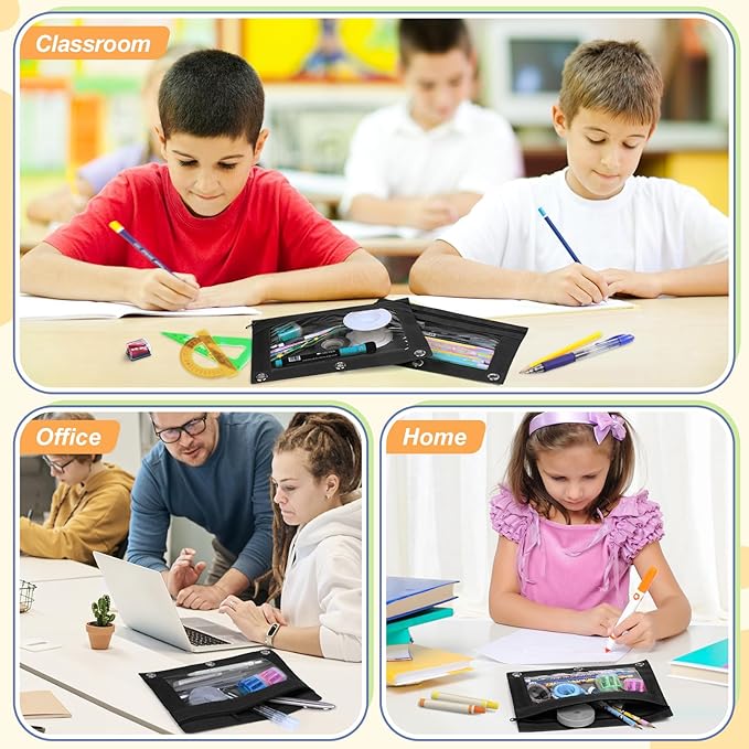 Shemira Pencil Pouch for 3 Ring Binder, 36 Pack Black Pencil Pouches Bulk, Pencil Pouch with Smooth Zipper, Zipper Pencil Pouches, 3 Ring Binder Pencil Pouchs, Clear Window Pencil Case Pouch