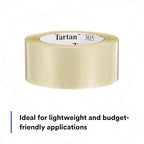 3M Tartan Box Sealing Tape 305, Clear, Light Duty, Durable, 1.88 in x 109.36 yds (48 mm x 100 m), 36 Rolls/Case