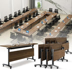 Folding Conference Room Table, Modern Conference Tables with Wheels, Large Rectangular Mobile Training Tables for Office Classroom, Foldable Modular Boardroom Seminar Table Walnut (6pack L47.2in)
