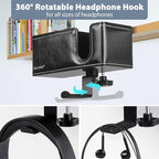Desk Cup Holder Clip on Pen Holder Headphone Hanger Headset Stand Rotatable Clamp Hook Under Desk (Black)