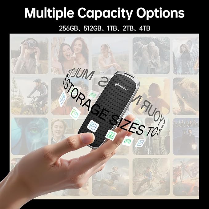 PHIXERO P10PRO External NVMe SSD 256GB, Up to 1050MB/s, USB 3.2 Gen2, Includes 2-in-1 USB C Cable, Portable Hard Drive for iPhone 15+/Android/Windows/Mac, Black