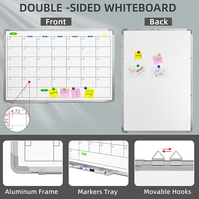 Polegas 24" X 36" Magnetic Dry Erase Board Whiteboard with Lines, Wall Hanging Monthly Calendar to Do List Schedule Board