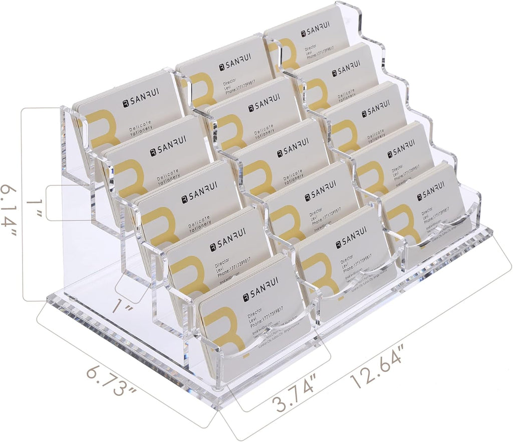 SANRUI Acrylic Multiple Business Card Holder Display for Desk , 15 Slots Business Card Stand , Clear Horizontal 5 Tier Business Card Holders, Holds 750-900 Cards